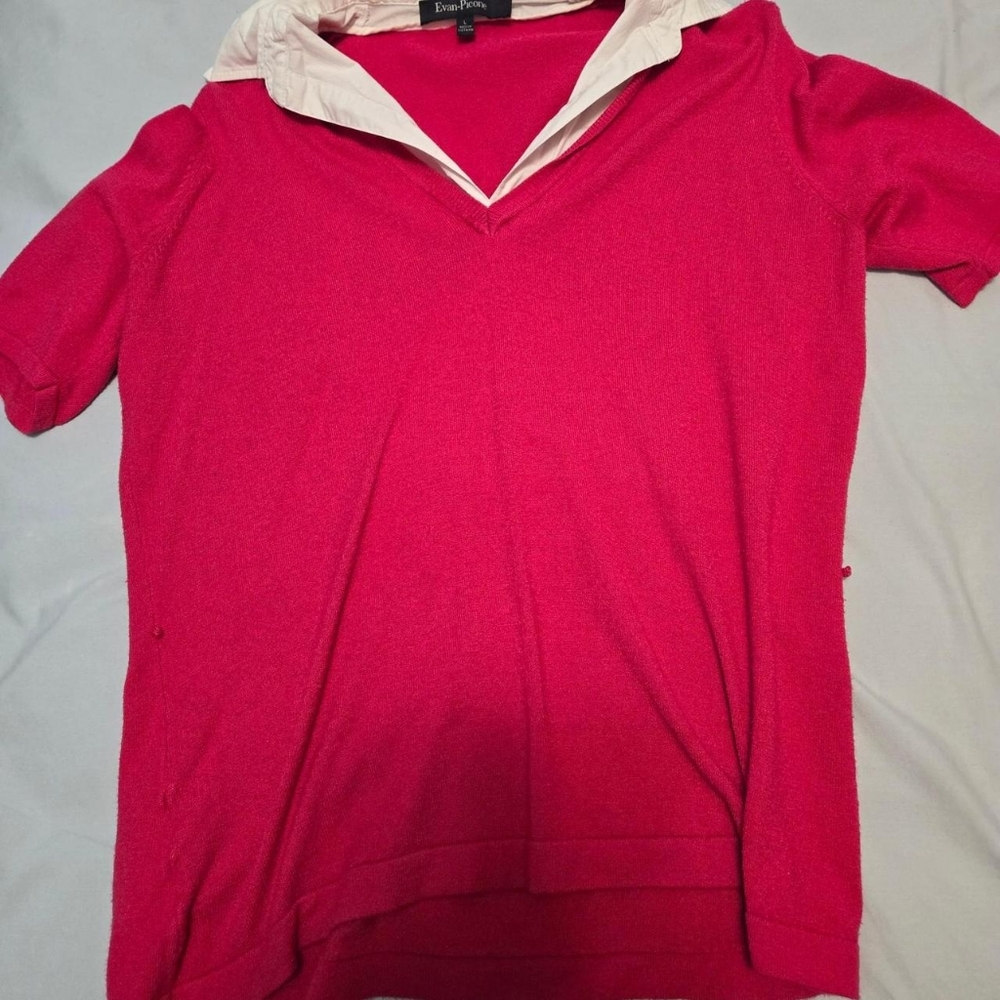 Large pink red Evan-Picone collared sweater
